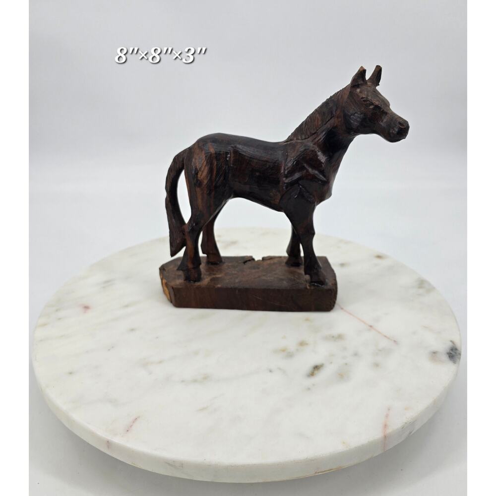 Vintage Hand-Carved Mexican Ironwood Horse Figurine – 8"x8"x3"